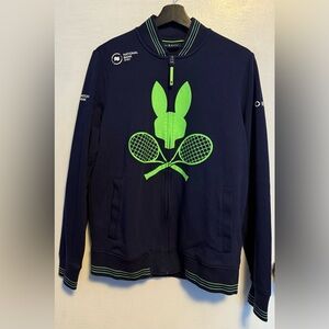 Psycho Bunny Ball Crew Zip Up Lightweight Athletic Tennis Jacket - Navy / Green